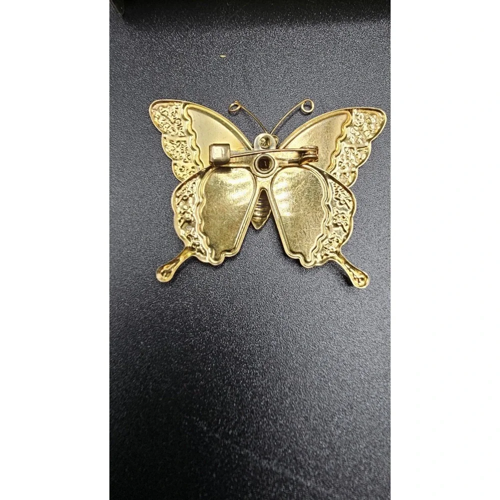 Vintage Lot Of 3 Butterflies Brooch Red/Blue/Green/Yellow Enamel Gold Tone